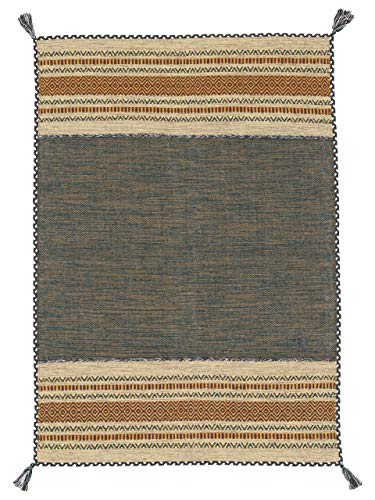 carpetfine Flachgewebeteppich Kelim Azizi Grün 140x200 cm | Moderner Teppich für Wohn- und Schlafzimmer von carpetfine