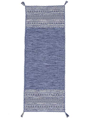 carpetfine Flachgewebeteppich Kelim Azizi Läufer Blau 75x200 cm | Moderner Teppich für Wohn- und Schlafzimmer von carpetfine