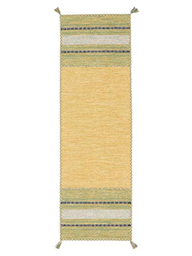 carpetfine Flachgewebeteppich Kelim Azizi Läufer Gelb 75x200 cm | Moderner Teppich für Wohn- und Schlafzimmer von carpetfine