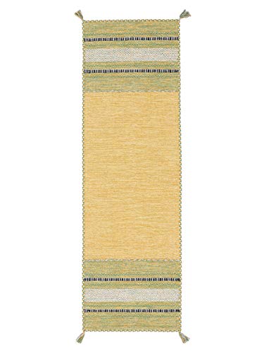 carpetfine Flachgewebeteppich Kelim Azizi Läufer Gelb 80x400 cm | Moderner Teppich für Wohn- und Schlafzimmer von carpetfine