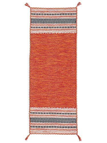 carpetfine Flachgewebeteppich Kelim Azizi Läufer Orange 80x400 cm | Moderner Teppich für Wohn- und Schlafzimmer von carpetfine