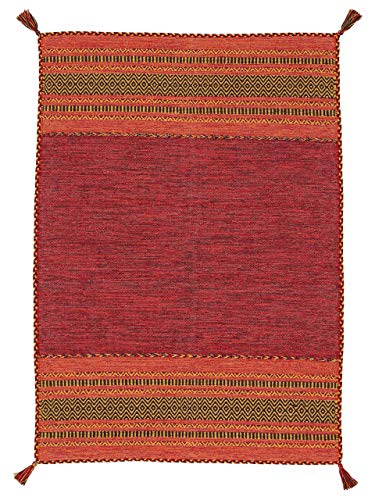 carpetfine Flachgewebeteppich Kelim Azizi Rot 140x200 cm | Moderner Teppich für Wohn- und Schlafzimmer von carpetfine