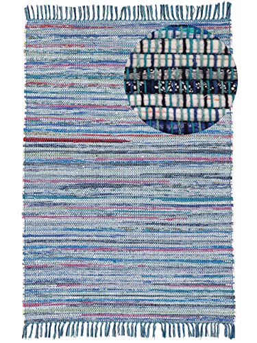 carpetfine Flachgewebeteppich Kelim Chindi Blau 60x110 cm | Moderner Teppich für Wohn- und Schlafzimmer von carpetfine