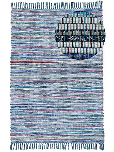 carpetfine Flachgewebeteppich Kelim Chindi Blau 80x150 cm | Moderner Teppich für Wohn- und Schlafzimmer von carpetfine