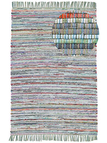 carpetfine Flachgewebeteppich Kelim Chindi Grün 60x110 cm | Moderner Teppich für Wohn- und Schlafzimmer von carpetfine