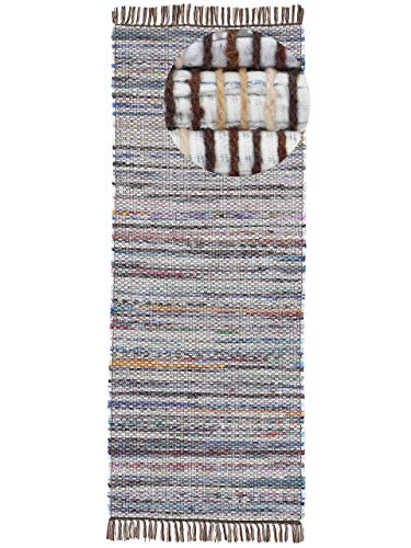 carpetfine Flachgewebeteppich Kelim Chindi Läufer Braun 80x300 cm | Moderner Teppich für Wohn- und Schlafzimmer von carpetfine