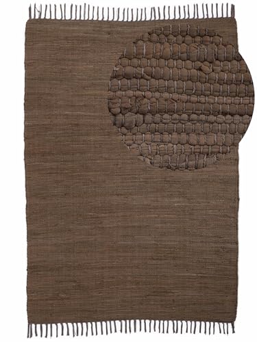 carpetfine Flickenteppich Kelim Chindi Uni Braun 60x90 cm, handgewebt | Fleckerlteppich aus Baumwolle für Wohnzimmermit Fransen von carpetfine