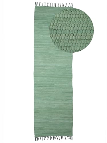 carpetfine Flickenteppich Kelim Chindi Uni Läufer Grün 80x300 cm, handgewebt | Fleckerlteppich aus Baumwolle für Wohnzimmermit Fransen carpetfine Flickenteppich Kelim Chindi Uni Läufer Grün 80x300 cm, handgewebt | Fleckerlteppich aus Baumwolle für Wohnzimmermit Fransen von carpetfine