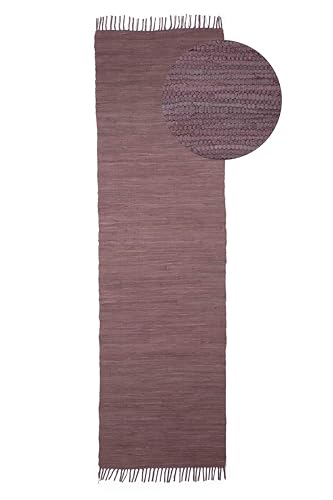 carpetfine Flickenteppich Kelim Chindi Uni Läufer Mauve 60x180 cm, handgewebt | Fleckerlteppich aus Baumwolle für Wohnzimmermit Fransen von carpetfine