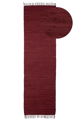carpetfine Flickenteppich Kelim Chindi Uni Läufer Violett 60x180 cm, handgewebt | Fleckerlteppich aus Baumwolle für Wohnzimmermit Fransen von carpetfine