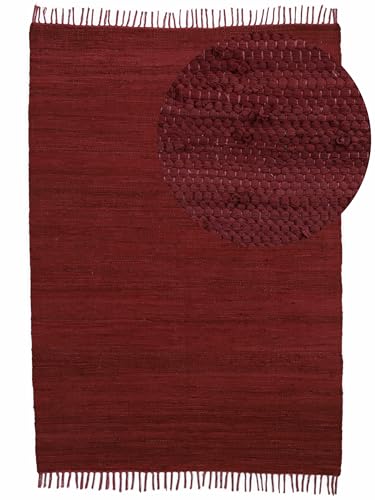 carpetfine Flickenteppich Kelim Chindi Uni Violett 120x170 cm, handgewebt | Fleckerlteppich aus Baumwolle für Wohnzimmermit Fransen von carpetfine