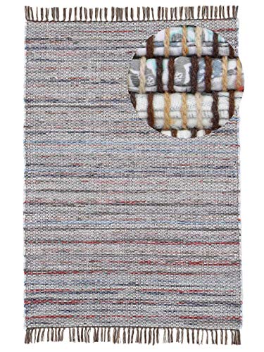 carpetfine Flickenteppich Kelim Chindi Braun 160x230 cm | Fleckerlteppich aus Baumwolle für Wohnzimmermit Fransen von carpetfine