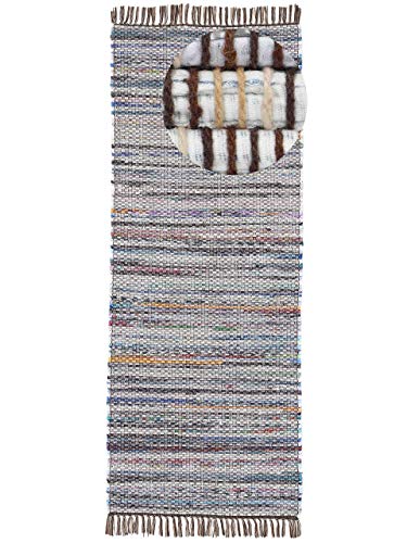 carpetfine Flickenteppich Kelim Chindi Läufer Braun 75x200 cm | Fleckerlteppich aus Baumwolle für Wohnzimmermit Fransen von carpetfine