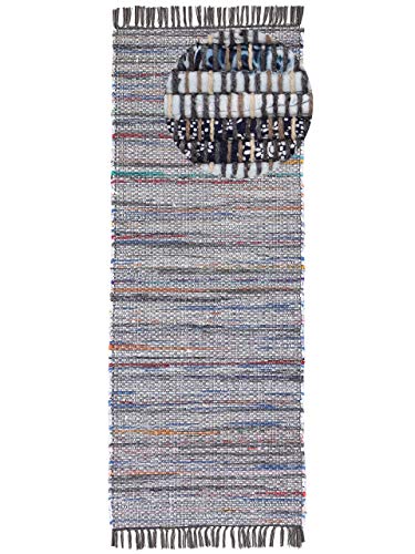 carpetfine Flickenteppich Kelim Chindi Läufer Grau 80x300 cm | Fleckerlteppich aus Baumwolle für Wohnzimmermit Fransen von carpetfine