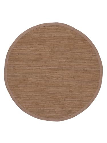 carpetfine Flickenteppich Kelim Chindi Uni rund Braun Ø 200 cm handgewebt | Fleckerlteppich aus Baumwolle für Wohnzimmermit Fransen von carpetfine