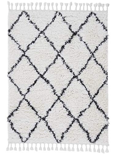 carpetfine Hochflorteppich Eddy Schwarz 60x110 cm Floral | Moderner Teppich für Wohn- und Schlafzimmer von carpetfine