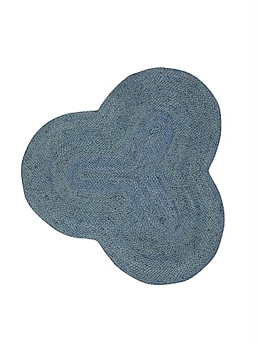 carpetfine Juteteppich Alia Sonderform Hellblau 120x120 cm handgewebt aus Jute | Moderner Naturteppich Uni im Boho - Style Teppich Oval für Wohnzimmer, Schlafzimmer und Küche von carpetfine