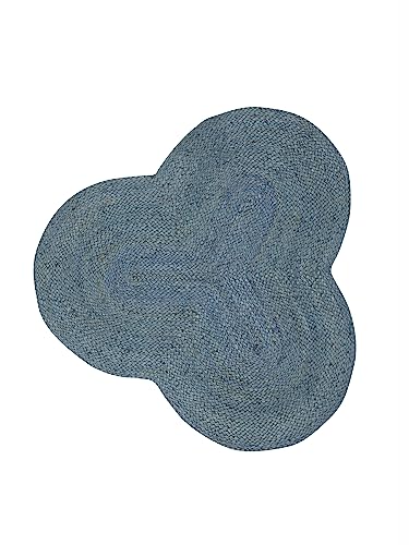 carpetfine Juteteppich Alia Sonderform Hellblau 60x60 cm handgewebt aus Jute | Moderner Naturteppich Uni im Boho - Style Teppich Oval für Wohnzimmer, Schlafzimmer und Küche von carpetfine