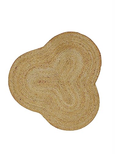 carpetfine Juteteppich Alia Sonderform Naturfarbe Beige 150x150 cm handgewebt aus Jute | Moderner Naturteppich Uni im Boho - Style Teppich Oval für Wohnzimmer, Schlafzimmer und Küche von carpetfine