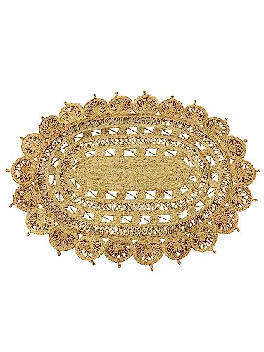 carpetfine Juteteppich Cate Oval Naturfarbe Beige 160x230 cm handgewebt aus Jute | Moderner Naturteppich Uni im Boho - Style Teppich Oval für Wohnzimmer, Schlafzimmer und Küche von carpetfine