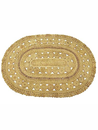 carpetfine Juteteppich Finn Oval Naturfarbe Beige 80x150 cm handgewebt aus Jute | Moderner Naturteppich Uni im Boho - Style Teppich Oval für Wohnzimmer, Schlafzimmer und Küche von carpetfine