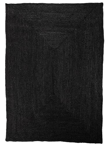 carpetfine Juteteppich Nele Anthrazit handgewebt aus Jute Rechteckig 120x170 cm | Moderner Naturteppich Uni im Boho - Style Flachgewebe Teppich für Wohnzimmer und Schlafzimmer von carpetfine