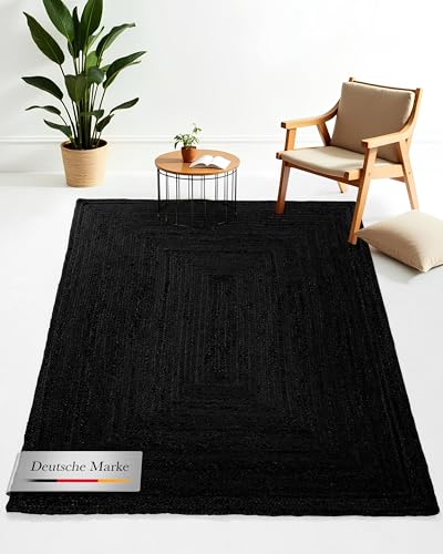 carpetfine Juteteppich Nele Anthrazit handgewebt aus Jute Rechteckig 40x60 cm | Moderner Naturteppich Uni im Boho - Style Flachgewebe Teppich für Wohnzimmer und Schlafzimmer von carpetfine