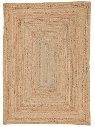 carpetfine Juteteppich Nele Beige 60x100 cm handgewebt aus Jute | Boho-Style Naturfaser Teppich für Schlafzimmer, Wohnzimmer und Fußmatte von carpetfine