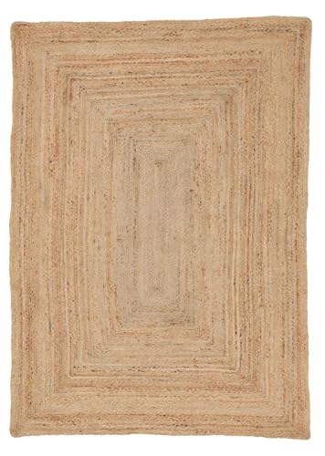 carpetfine Juteteppich Nele Beige handgewebt aus Jute Rechteckig 100x150 cm | Moderner Naturteppich Uni im Boho - Style Flachgewebe Teppich für Wohnzimmer und Schlafzimmer von carpetfine