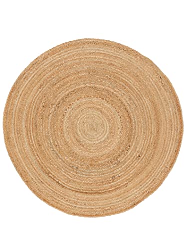 carpetfine Juteteppich Nele Beige handgewebt aus Jute Ø 60 cm | Kleiner Naturfaserteppich Rund im Boho Style für Wohnzimmer, Küche und im Flur von carpetfine