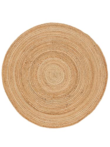 carpetfine Juteteppich Nele Rund Naturfarbe Beige Ø 90 cm handgewebt aus Jute | Naturfaser Teppich Uni im Boho - Style Rund für Wohnzimmer, Schlafzimmer und Küche von carpetfine