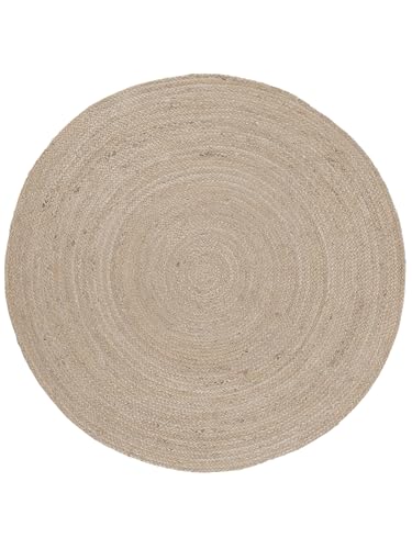 carpetfine Juteteppich Nele Taupe handgewebt aus Jute Rund Ø 200 cm | Moderner Naturteppich Uni im Boho - Style Flachgewebe Teppich für Wohnzimmer und Schlafzimmer von carpetfine