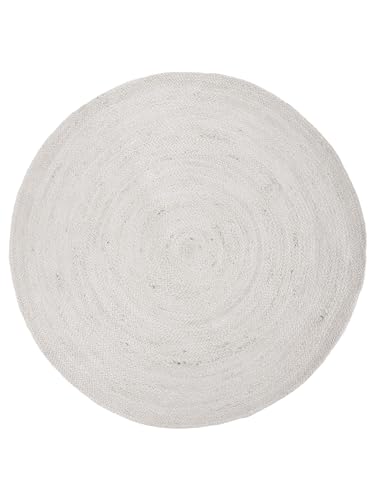 carpetfine Juteteppich Nele Weiß handgewebt aus Jute Rund Ø 120 cm | Moderner Naturteppich Uni im Boho - Style Flachgewebe Teppich für Wohnzimmer und Schlafzimmer von carpetfine