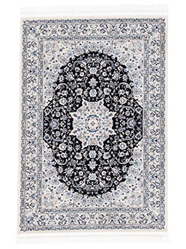 carpetfine Orientteppich Nain Diane Blau 120x170 cm | Tradtioneller Teppich für Schlaf- und Wohnzimmer von carpetfine