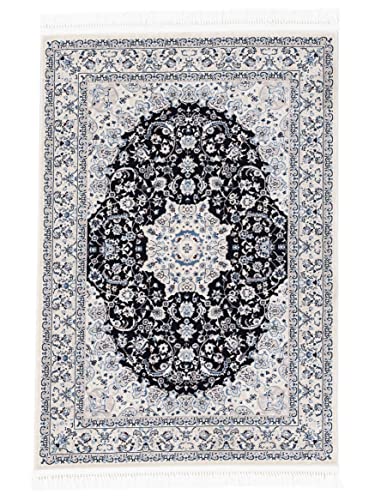carpetfine Orientteppich Nain Diane Blau 160x230 cm | Tradtioneller Teppich für Schlaf- und Wohnzimmer von carpetfine