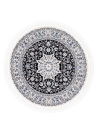 carpetfine Orientteppich Nain Diane Blau Ø 160 cm Rund | Tradtioneller Teppich für Schlaf- und Wohnzimmer von carpetfine