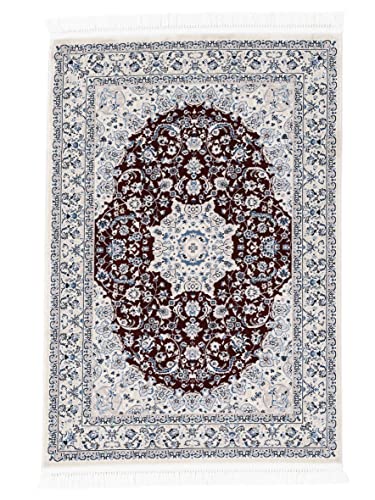 carpetfine Orientteppich Nain Diane Rot 140x200 cm | Tradtioneller Teppich für Schlaf- und Wohnzimmer von carpetfine