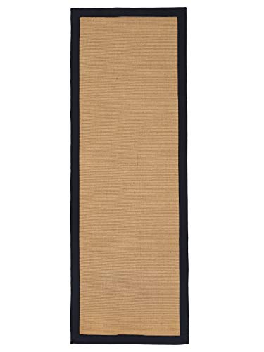 carpetfine Sisalteppich Läufer Naturfarbe 60x180 cm handgewebt mit Bordüre aus Baumwolle in Anthrazit | Rutschfester Flachgewebe Teppichläufer Uni aus Naturfasern für Wohnzimmer, Schlafzimmer von carpetfine