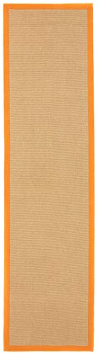 carpetfine Sisalteppich Läufer Naturfarbe 70x200 cm handgewebt mit Bordüre aus Baumwolle in Orange | Rutschfester Flachgewebe Teppichläufer Uni aus Naturfasern für Wohnzimmer, Schlafzimmer von carpetfine