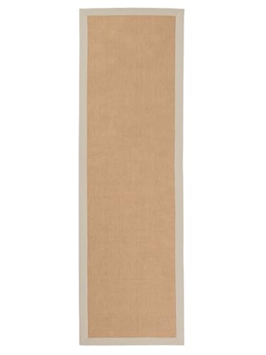 carpetfine Sisalteppich Läufer Naturfarbe 80x400 cm handgewebt mit Bordüre aus Baumwolle in Taupe | Rutschfester Flachgewebe Teppichläufer Uni aus Naturfasern für Wohnzimmer, Schlafzimmer von carpetfine