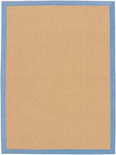 carpetfine Sisalteppich Naturfarbe 140x200 cm handgewebt mit Bordüre aus Baumwolle in Blau | Rutschfester Flachgewebeteppich Uni aus Naturfasern für Wohnzimmer, Schlafzimmer von carpetfine
