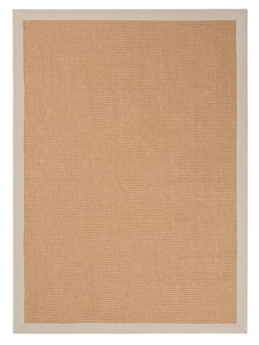 carpetfine Sisalteppich Naturfarbe 140x200 cm handgewebt mit Bordüre aus Baumwolle in Taupe | Moderner Rutschfester Flachgewebeteppich Uni aus Naturfasern für Wohnzimmer, Schlafzimmer von carpetfine