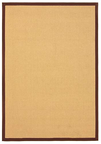 carpetfine Sisalteppich Naturfarbe 160x230 cm handgewebt mit Bordüre aus Baumwolle in Braun | Rutschfester Flachgewebeteppich Uni aus Naturfasern für Wohnzimmer, Schlafzimmer von carpetfine