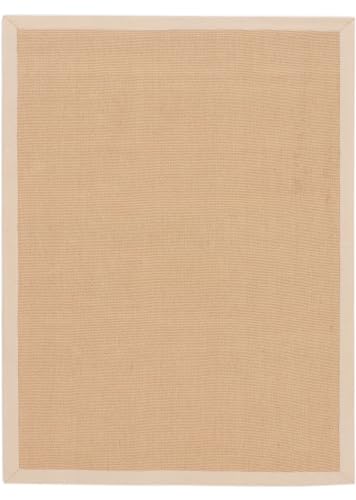carpetfine Sisalteppich Naturfarbe 240x340 cm handgewebt mit Bordüre aus Baumwolle in Beige | Moderner Rutschfester Flachgewebeteppich Uni aus Naturfasern für Wohnzimmer, Schlafzimmer von carpetfine
