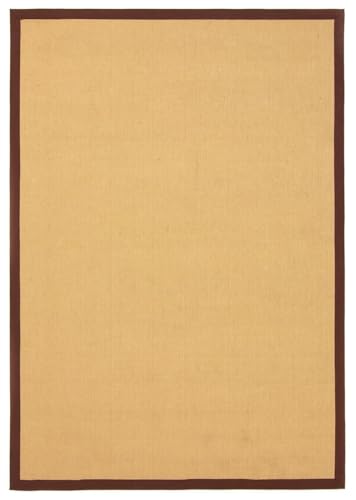 carpetfine Sisalteppich Naturfarbe 240x340 cm handgewebt mit Bordüre aus Baumwolle in Braun | Moderner Rutschfester Flachgewebeteppich Uni aus Naturfasern für Wohnzimmer, Schlafzimmer von carpetfine