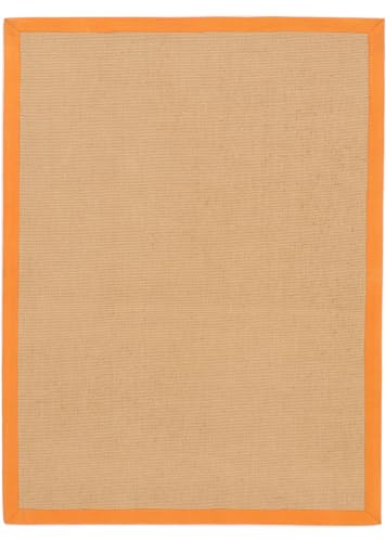carpetfine Sisalteppich Naturfarbe 240x340 cm handgewebt mit Bordüre aus Baumwolle in Orange | Moderner Rutschfester Flachgewebeteppich Uni aus Naturfasern für Wohnzimmer, Schlafzimmer von carpetfine