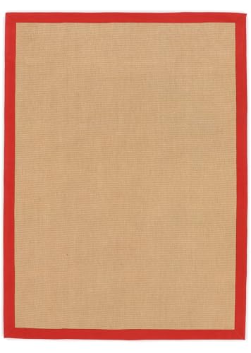carpetfine Sisalteppich Naturfarbe 240x340 cm handgewebt mit Bordüre aus Baumwolle in Rot | Moderner Rutschfester Flachgewebeteppich Uni aus Naturfasern für Wohnzimmer, Schlafzimmer carpetfine Sisalteppich Naturfarbe 240x340 cm handgewebt mit Bordüre aus Baumwolle in Rot | Moderner Rutschfester Flachgewebeteppich Uni aus Naturfasern für Wohnzimmer, Schlafzimmer von carpetfine