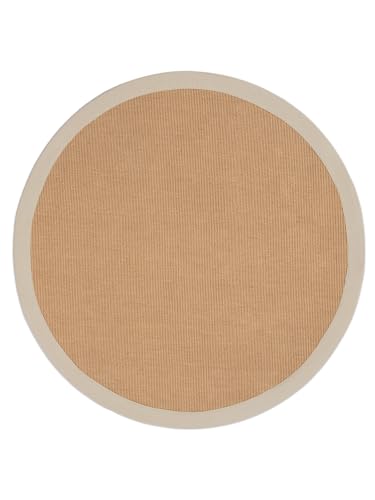 carpetfine Sisalteppich Naturfarbe Ø 160 cm handgewebt mit Bordüre aus Baumwolle in Taupe | Moderner Rutschfester Flachgewebe Teppich Uni aus Naturfasern für Wohnzimmer, Schlafzimmer carpetfine Sisalteppich Naturfarbe Ø 160 cm handgewebt mit Bordüre aus Baumwolle in Taupe | Moderner Rutschfester Flachgewebe Teppich Uni aus Naturfasern für Wohnzimmer, Schlafzimmer von carpetfine
