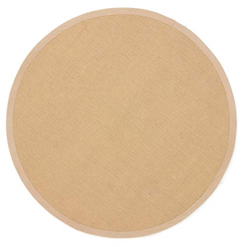 carpetfine Sisalteppich Naturfarbe Ø 80 cm handgewebt mit Bordüre aus Baumwolle in Beige | Rutschfester Flachgewebe Teppich Uni aus Naturfasern für Wohnzimmer, Schlafzimmer von carpetfine