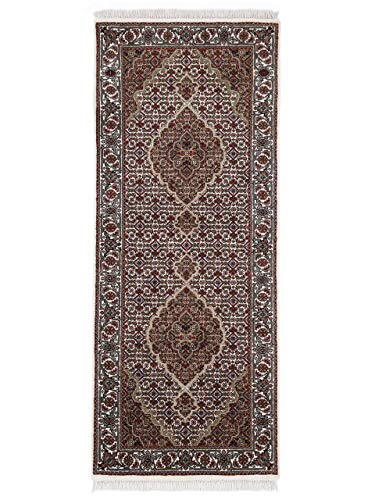 carpetfine Tabriz Mahi Läufer Teppich Creme 80x300 cm | Handgeknüpfter Teppich für Wohn- und Schlafzimmer von carpetfine